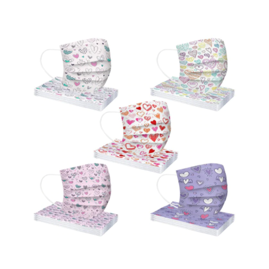 MASQUE Chirurgical Enfants Motifs Cœurs paquet de 25