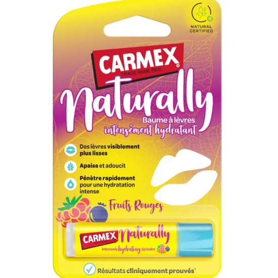 CARMEX NATURALLY - Baume à Lèvres Intensément Hydratant Fruits Rouges, 4g