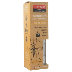 MANOUKA 5 Bougies Anti-Moustiques Toutes Zones Parfum Vanille/Monoï