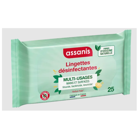 ASSANIS Lingettes Désinfectantes Multi-Usages 25 Unités