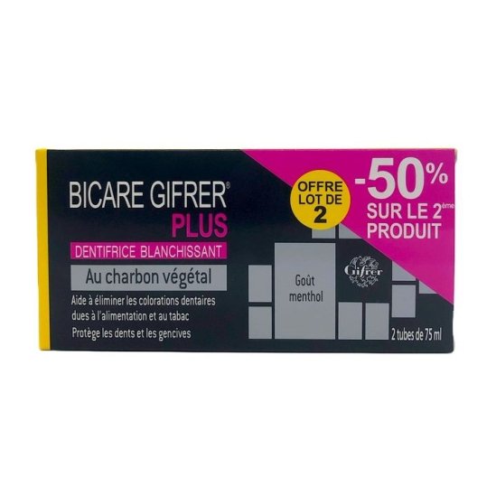GIFRER BICARE PLUS Dentifrice Blanchissant Au Charbon Végétal 2x75ml