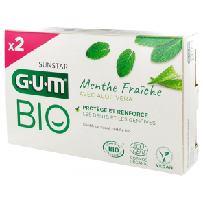 GUM Dentifrice Menthe Fraîche Aloe Vera Bio 2x75 ml