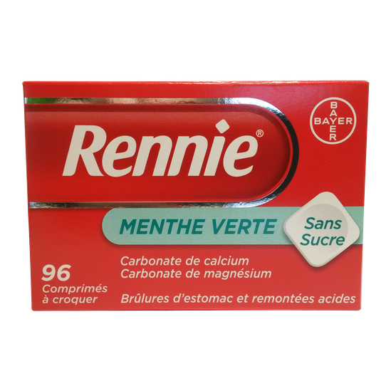Rennie Menthe Verte Sans Sucre 96 comprimés