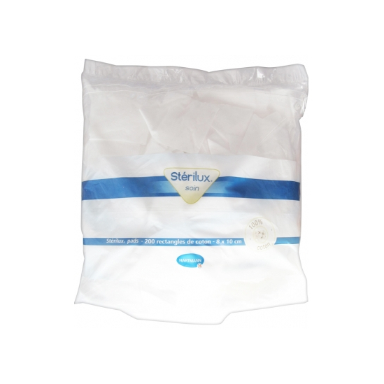 STERILUX Soin 200 Rectangles de Coton 8 x 10 cm