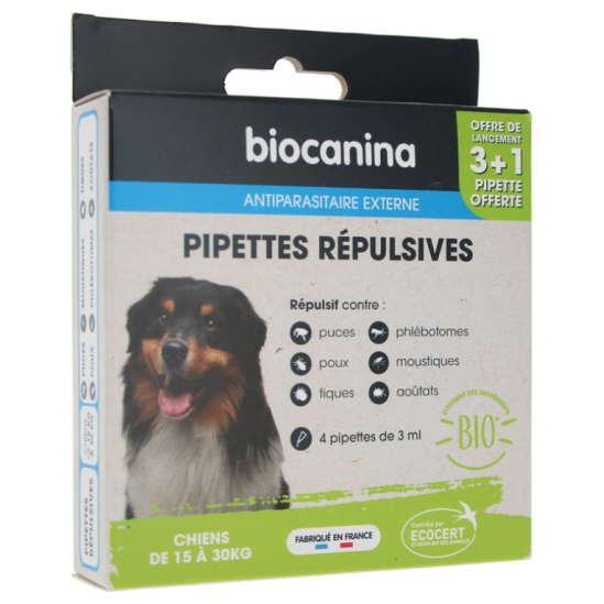 BIOCANINA Pipettes Répulsives Chiens de 15 à 30 kg 4 Pipettes
