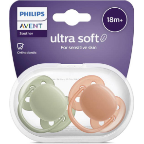 AVENT Ultra Soft Sucettes Orange/Verte18 Mois+ Lot de 2