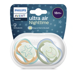 AVENT Ultra Air Night Time Sucettes Etoiles/Lune 18+ Lot de 2