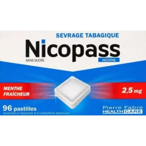 NICOPASS Menthe Fraîcheur 2.5MG Pastilles Sans Sucre boite de 96