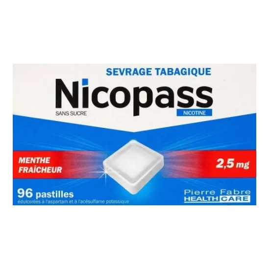 NICOPASS Menthe Fraîcheur 2.5MG Pastilles Sans Sucre boite de 96