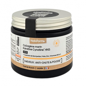 NAT&FORM Collagène Marin Kératine Cynatine HNS 2,5g Saveur pêche 120g