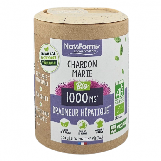 NAT&FORM Chardon Marie 1000Mg Draineur Hépatique 200 gélules