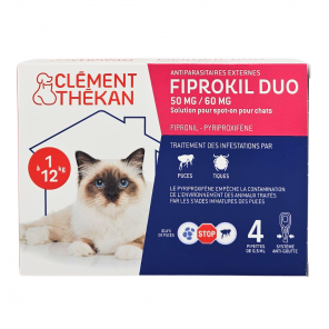 CLEMENT THEKAN Fiprokil Duo 50Mg / 60 Mg Chats 1-12kg Boite de 4 Pipettes