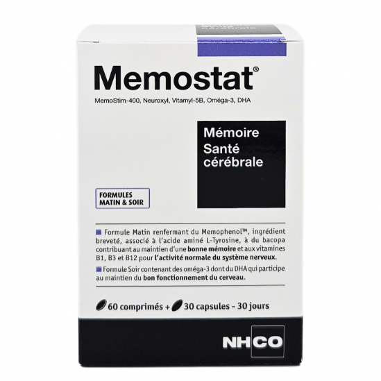 NHCO Memostat Mémoire et Santé Cérébrale Boite de 60 Comprimés + 30 Capsules