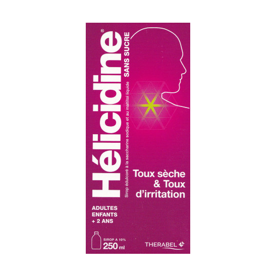 Helicidine 10 pour cent sans sucre sirop édulcoré à la saccharine 250ml