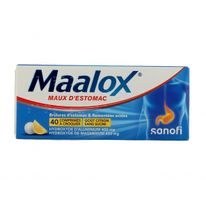 MAALOX MAUX D'ESTOMAC SANS SUCRE comprimé à croquer édulcoré à la saccharine sodique, au sorbitol et au maltitol