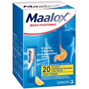 MAALOX Maux d'Estomac Sachets Suspension Buvable Goût Citron boite de 20