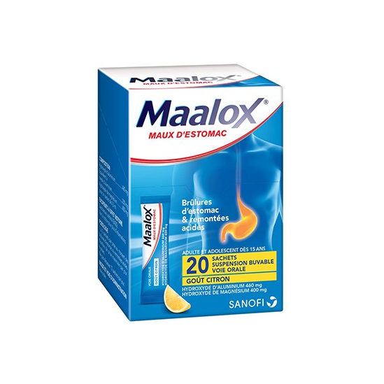 MAALOX Maux d'Estomac Sachets Suspension Buvable Goût Citron boite de 20